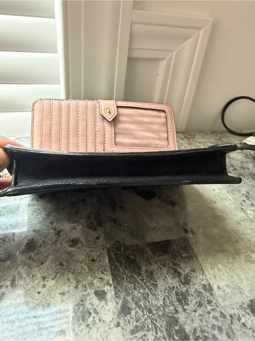 Victoria's Secret Black Quilted Wristlet Clutch with Gold V Accent